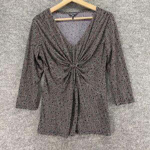 Daisy Fuentes Blouse Women M Medium Black Polka Dot V-Neck Long Sleeve Casual